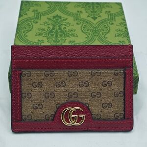 Gucci Red and Brown GG Card Holder